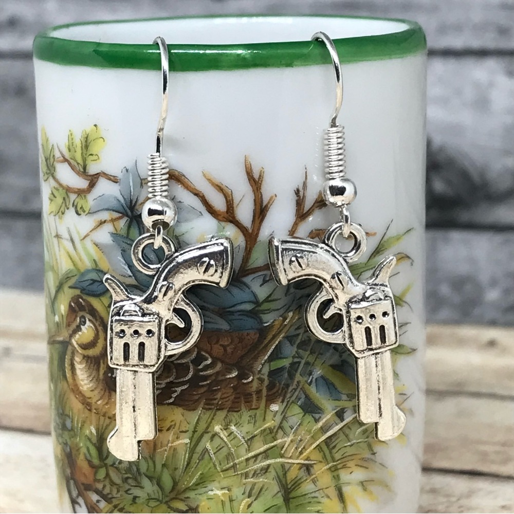 Pistol Gun Charm Hook Earrings